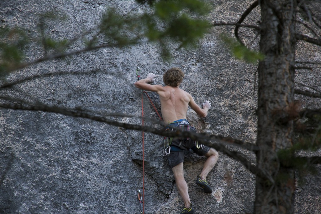 Tip toeing to an onsight of Wyoming Flower Child (5.11d) at the end of a great day. 